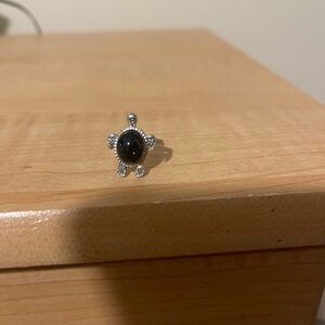 Silver Turtle Ring with Black Stone